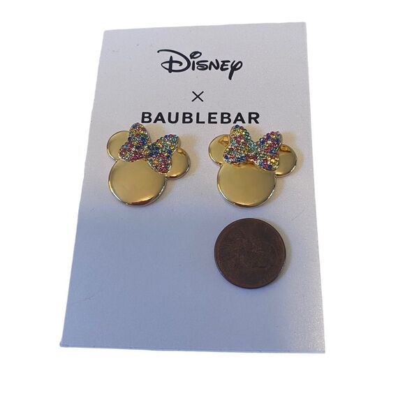 Disney Baublebar Minnie Mouse Gold Toned Studs W/ Multicolored Pave Crystals. - Picture 6 of 6